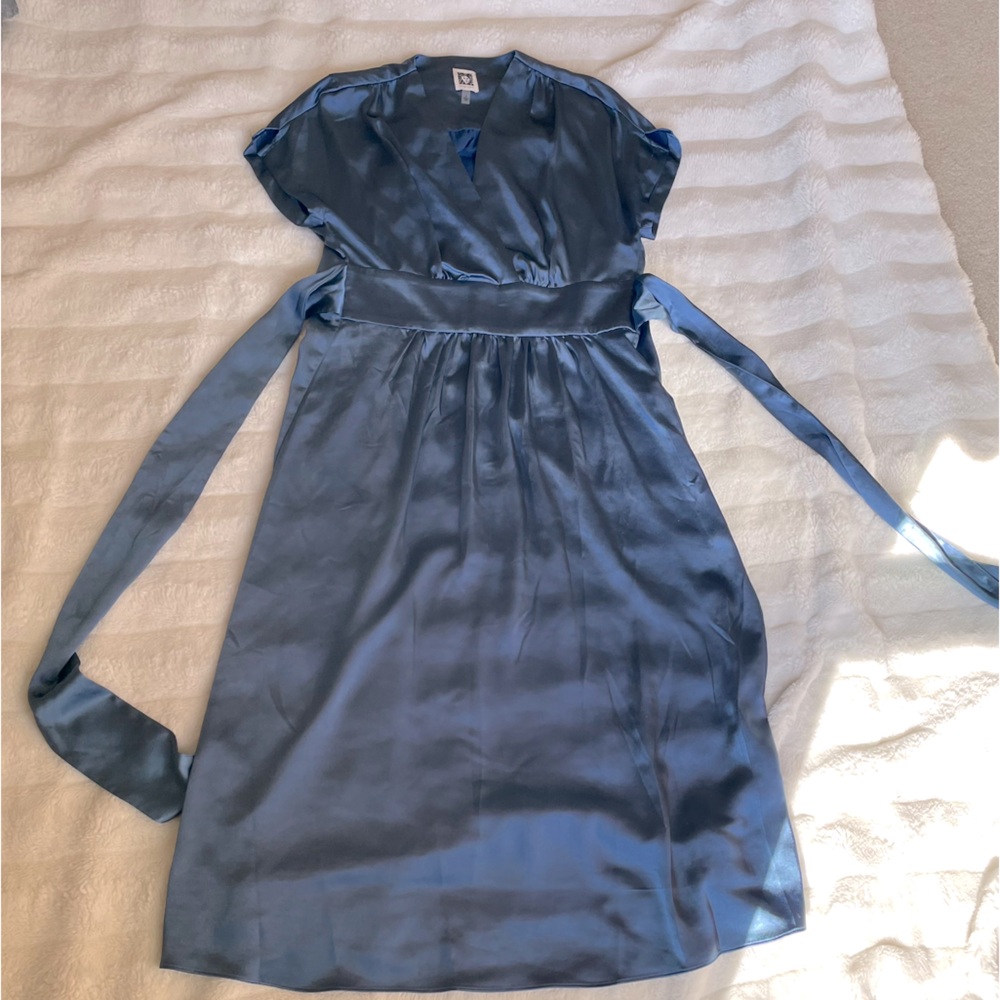 Blue Silk Dress with Tie in the Back